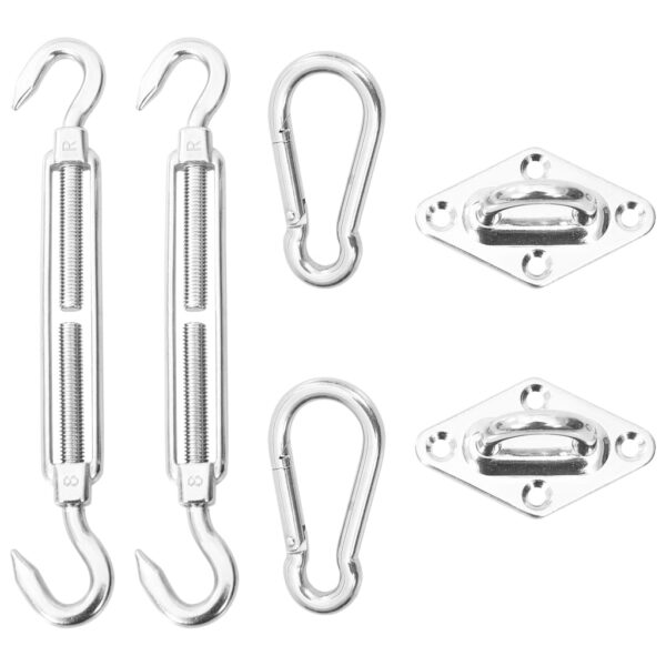 Stainless Steel Sunshade Sail Hardware Kit - Carabiners  Wall Mounts  Turnbuckles