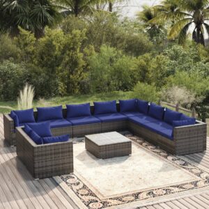 11 Piece Garden Lounge Set with Cushions Grey Poly Rattan