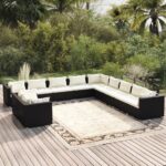 11 Piece Garden Lounge Set with Cushions Black Poly Rattan