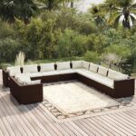 11 Piece Garden Lounge Set with Cushions Brown Poly Rattan