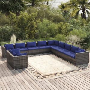 11 Piece Garden Lounge Set with Cushions Grey Poly Rattan