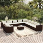 12 Piece Garden Lounge Set with Cushions Brown Poly Rattan