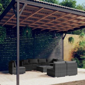 9 Piece Garden Lounge Set with Cushions Poly Rattan Grey