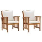 Solid Acacia Wood Outdoor Garden Chairs with Cream Cushions Comfort Seating