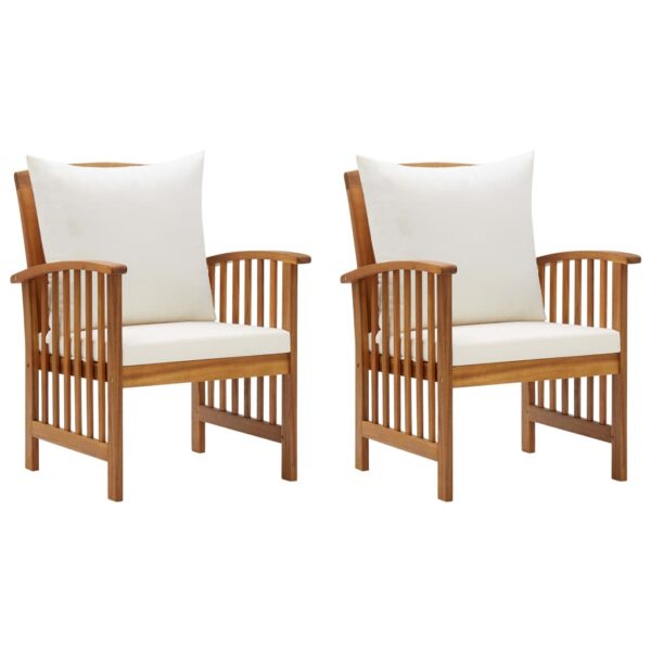 Solid Acacia Wood Outdoor Garden Chairs with Cream Cushions Comfort Seating