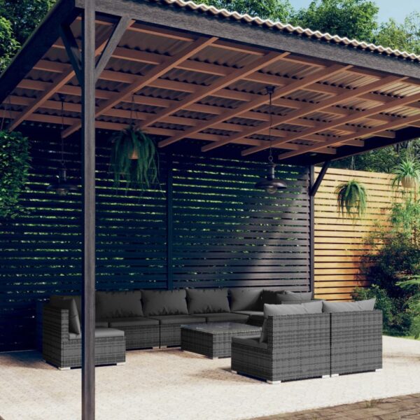 10 Piece Garden Lounge Set with Cushions Poly Rattan Grey