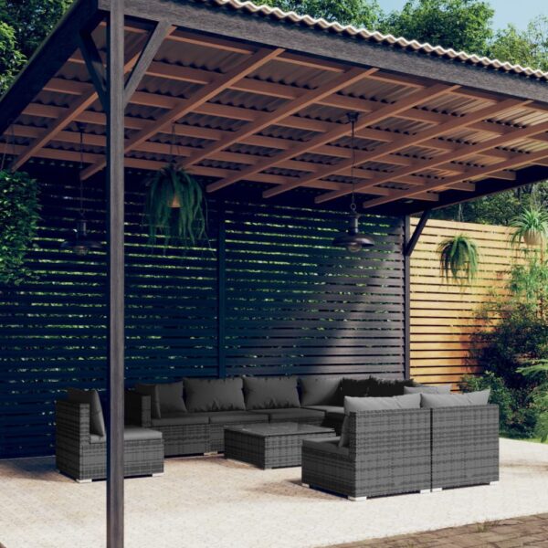 10 Piece Garden Lounge Set with Cushions Poly Rattan Grey