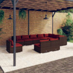 10 Piece Garden Lounge Set with Cushions Poly Rattan Brown