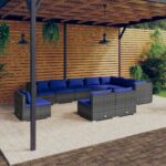 10 Piece Garden Lounge Set with Cushions Poly Rattan Grey