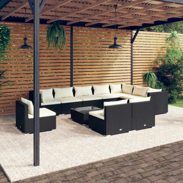 11 Piece Garden Lounge Set with Cushions Poly Rattan Black