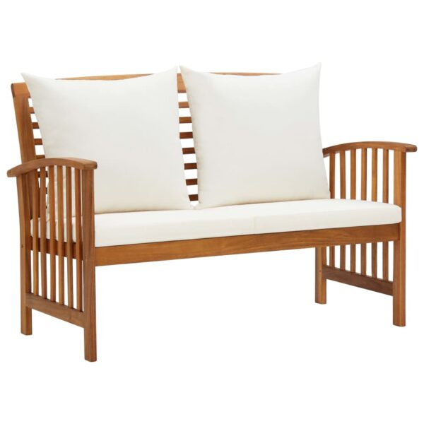 Solid Acacia Wood Outdoor Garden Bench with Cream White Cushions Comfort Seating