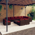 11 Piece Garden Lounge Set with Cushions Poly Rattan Brown