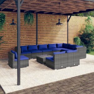 11 Piece Garden Lounge Set with Cushions Poly Rattan Grey