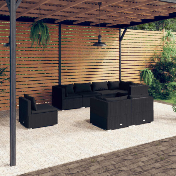 8 Piece Garden Lounge Set with Cushions Poly Rattan Black