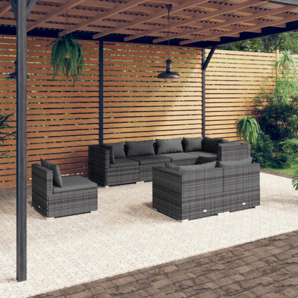 8 Piece Garden Lounge Set with Cushions Poly Rattan Grey