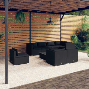 9 Piece Garden Lounge Set with Cushions Poly Rattan Black