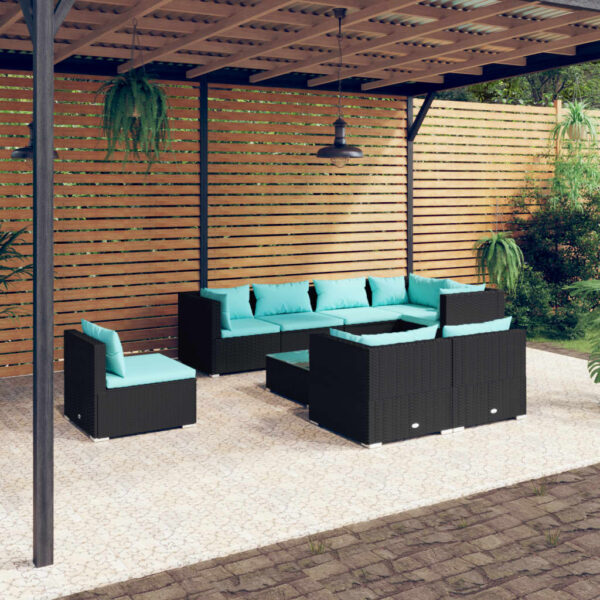 9 Piece Garden Lounge Set with Cushions Poly Rattan Black