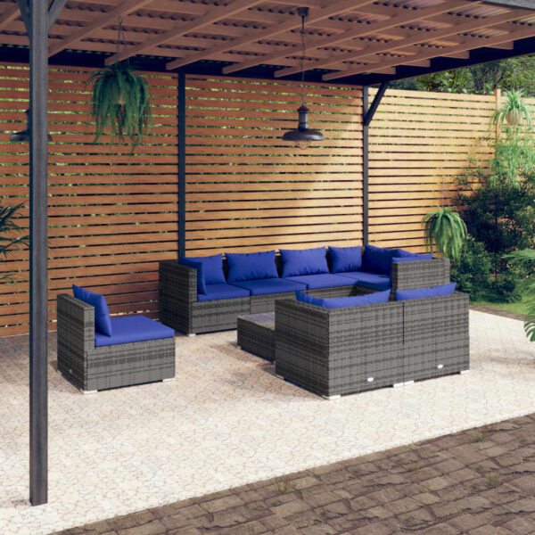 9 Piece Garden Lounge Set with Cushions Poly Rattan Grey