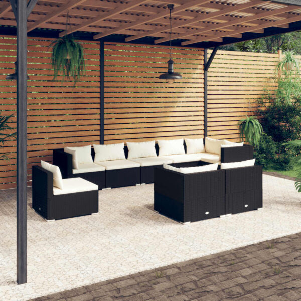 9 Piece Garden Lounge Set with Cushions Poly Rattan Black