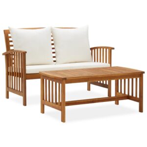 Solid Acacia Wood Outdoor Garden Lounge Set with Cream Cushions Patio Furniture