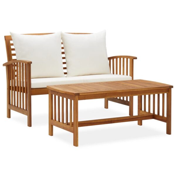 Solid Acacia Wood Outdoor Garden Lounge Set with Cream Cushions Patio Furniture