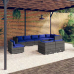 9 Piece Garden Lounge Set with Cushions Poly Rattan Grey