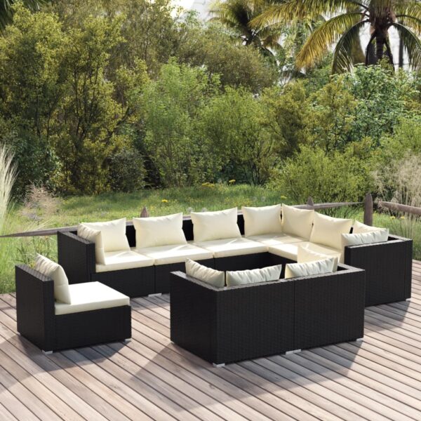 9 Piece Garden Lounge Set with Cushions Poly Rattan Black