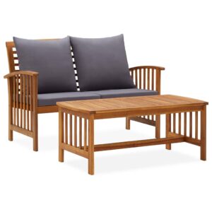 Solid Acacia Wood Outdoor Garden Lounge Set with Dark Grey Cushions Patio