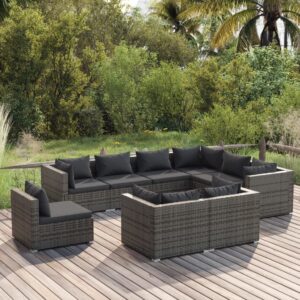 9 Piece Garden Lounge Set with Cushions Poly Rattan Grey