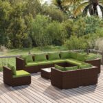 10 Piece Garden Lounge Set with Cushions Poly Rattan Brown