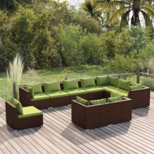 10 Piece Garden Lounge Set with Cushions Poly Rattan Brown