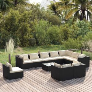 11 Piece Garden Lounge Set with Cushions Poly Rattan Black