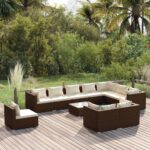 11 Piece Garden Lounge Set with Cushions Poly Rattan Brown