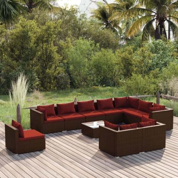 11 Piece Garden Lounge Set with Cushions Poly Rattan Brown