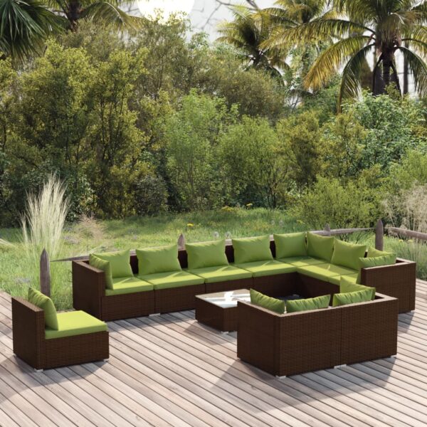 11 Piece Garden Lounge Set with Cushions Poly Rattan Brown