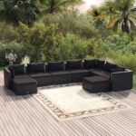 9 Piece Garden Lounge Set with Cushions Poly Rattan Black