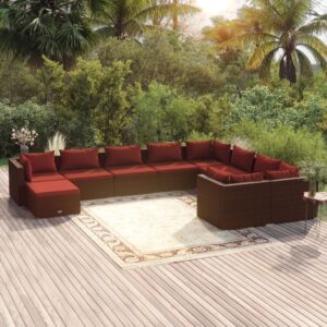 10 Piece Garden Lounge Set with Cushions Poly Rattan Brown