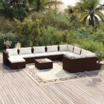 11 Piece Garden Lounge Set with Cushions Poly Rattan Brown