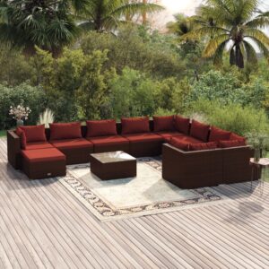 11 Piece Garden Lounge Set with Cushions Poly Rattan Brown