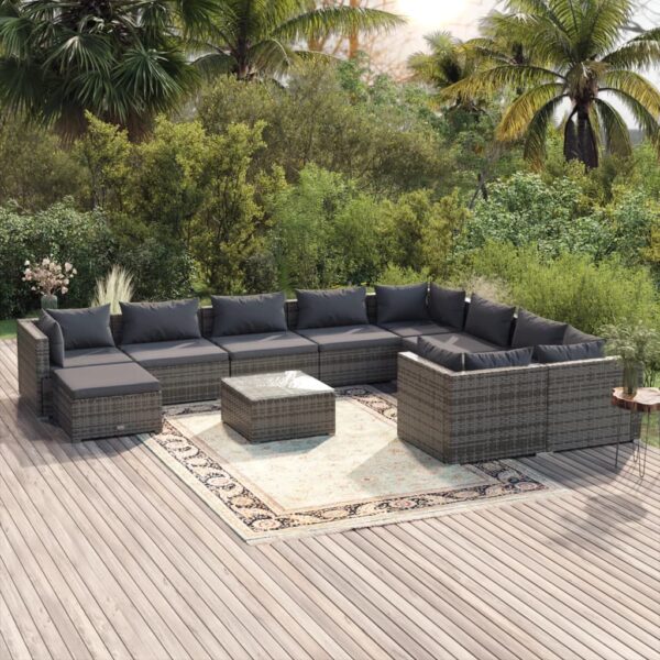 11 Piece Garden Lounge Set with Cushions Poly Rattan Grey