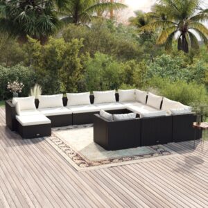 11 Piece Garden Lounge Set with Cushions Poly Rattan Black