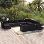 11 Piece Garden Lounge Set with Cushions Poly Rattan Black