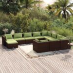 11 Piece Garden Lounge Set with Cushions Poly Rattan Brown