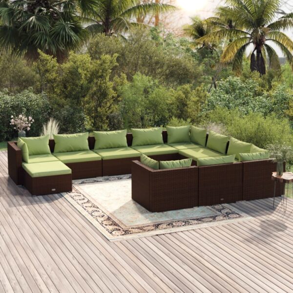 11 Piece Garden Lounge Set with Cushions Poly Rattan Brown