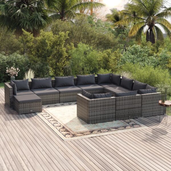 11 Piece Garden Lounge Set with Cushions Poly Rattan Grey