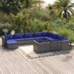 11 Piece Garden Lounge Set with Cushions Poly Rattan Grey