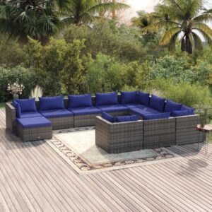 11 Piece Garden Lounge Set with Cushions Poly Rattan Grey