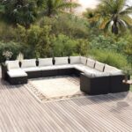 11 Piece Garden Lounge Set with Cushions Poly Rattan Black