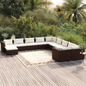 11 Piece Garden Lounge Set with Cushions Poly Rattan Brown