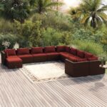 11 Piece Garden Lounge Set with Cushions Poly Rattan Brown